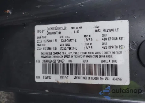 2003 Dodge Ram 2500 Slt/Laramie/St из США, поврежденный, VIN 3D7KU28623G780087